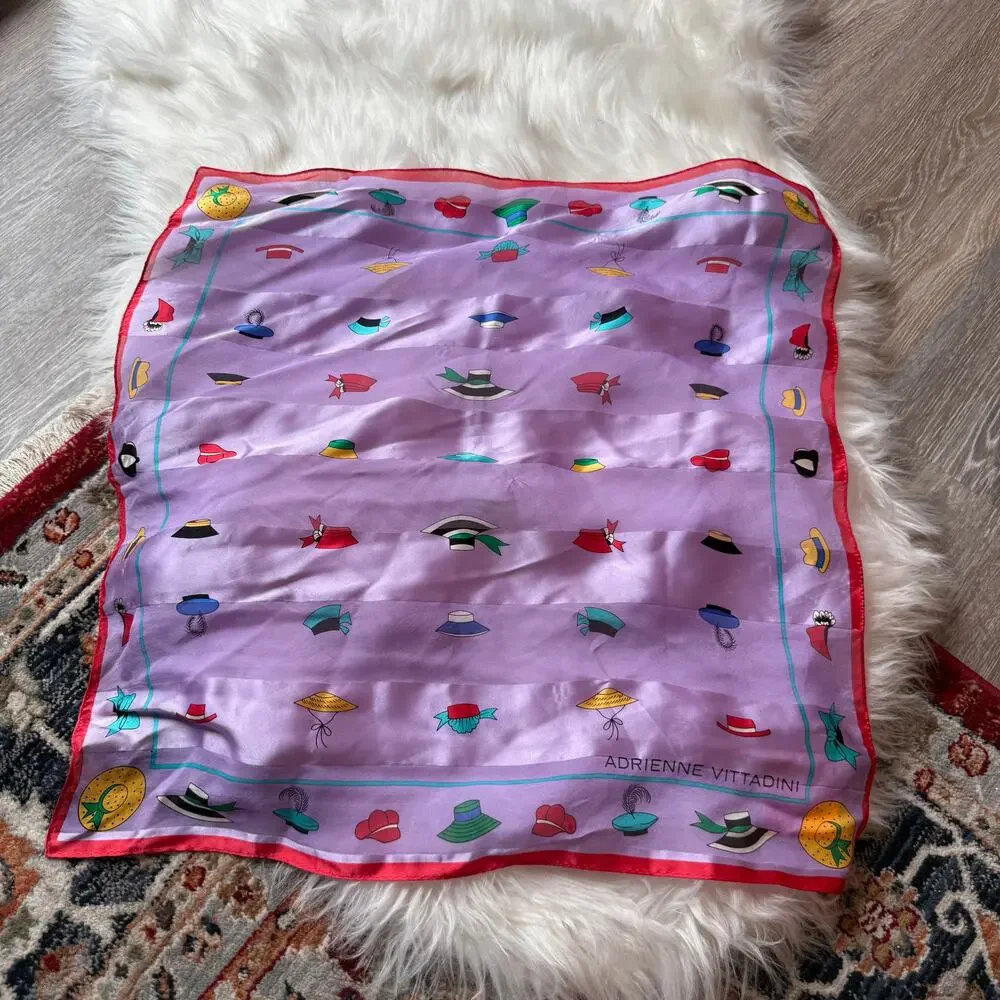 Vintage Silk Scarf with Hat Print - Adrienne Vittadini